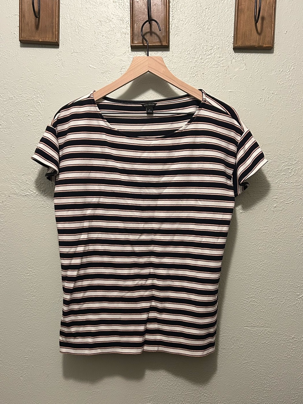 Ann Taylor Navy and White Striped Short Sleeve Tee